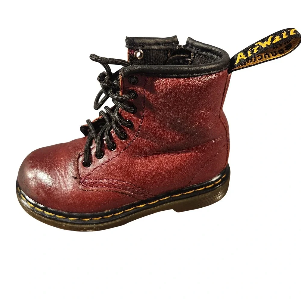 Dr Martens 1460 T Boots Kids Size 8 Oxblood Red Leather Lace Up Zip Ankle